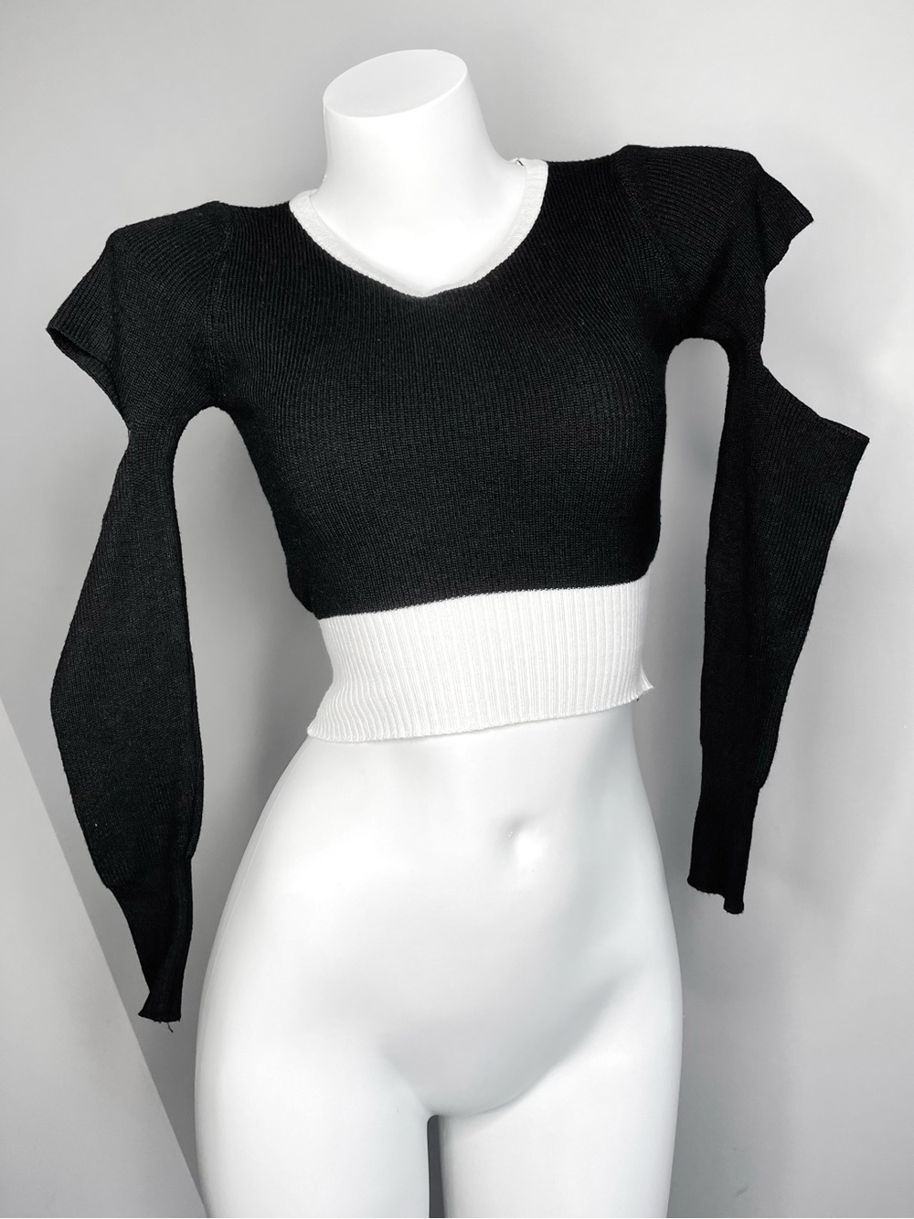Black & White Knit Cut Out Crop Top